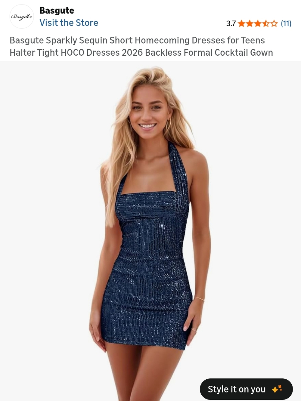 Basgute Navy Sequin Halter Mini Dress